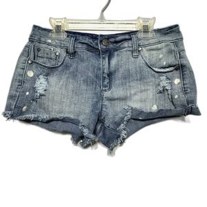 Tractr Blu Denim Shorts Light Wash Blue Jean Bleached Y2K Mid Rise Women size 27